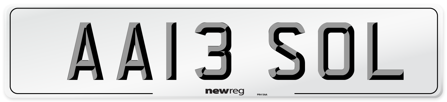 AA13 SOL Number Plate from New Reg